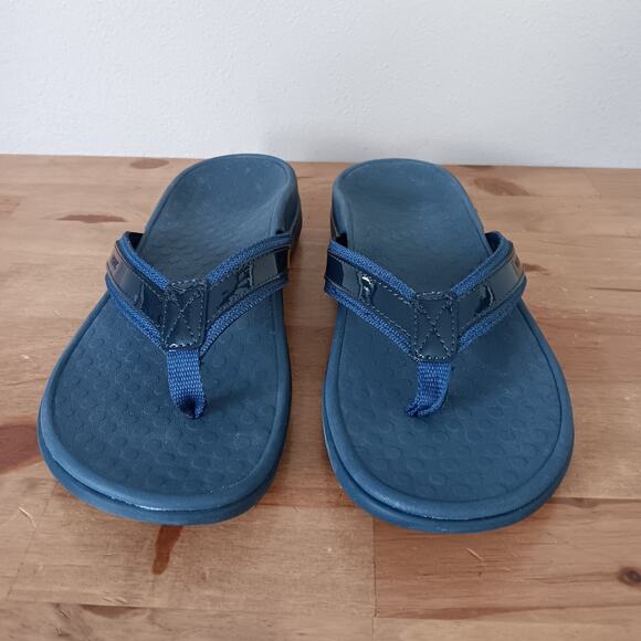Vionic Tide Toe Post Women's Orthotic Sandals, Patent Leather Navy, Size US 8M - Picture 2 of 9